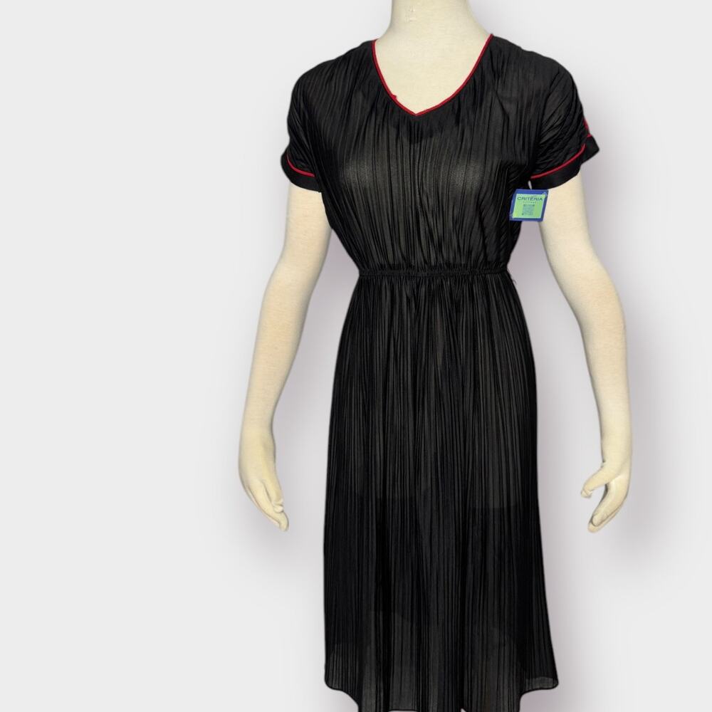 Vintage 70s Black Midi Dress with Red Trim
